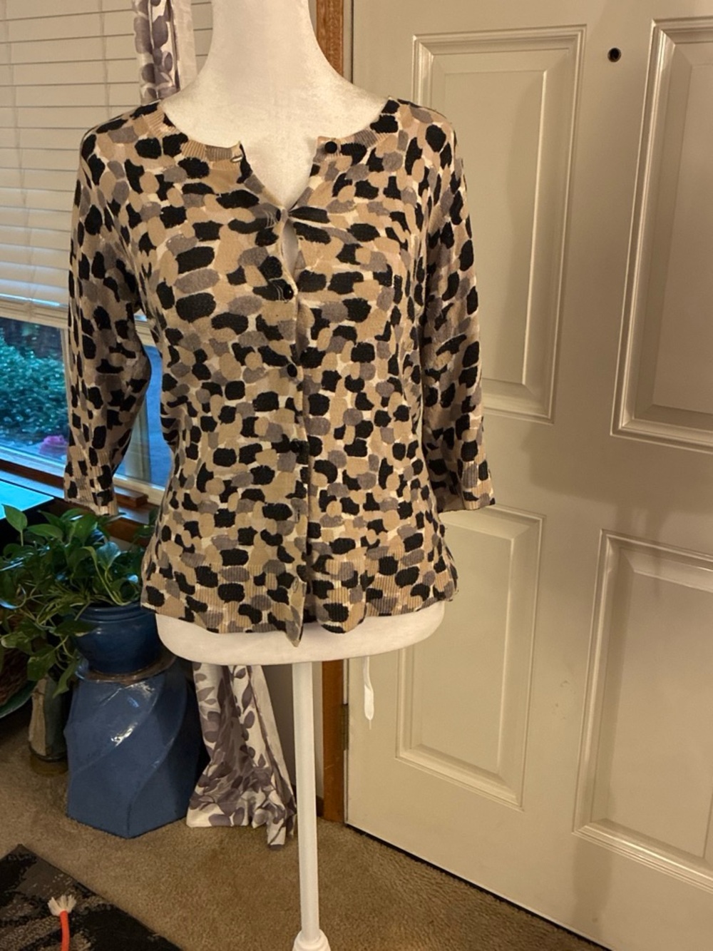 Merona Beige and Black Button-Down Knit Cardigan